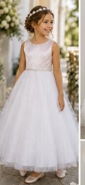 Joan Calabrese Mon Cheri Girls Size 7 Blush Pink White Flower Girl Dress